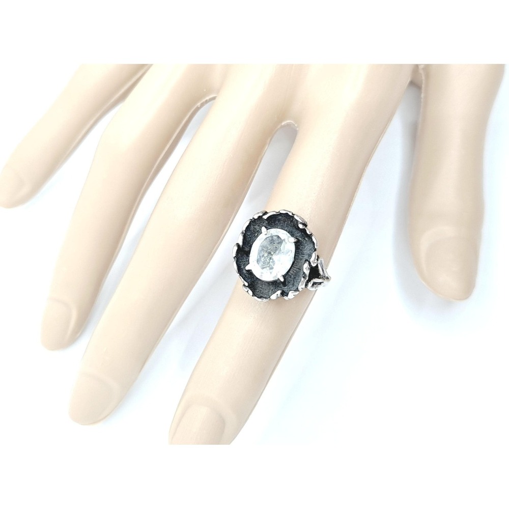 Vintage Sterling Silver Rock Crystal Quartz Ring Brutalist Gothic Revival